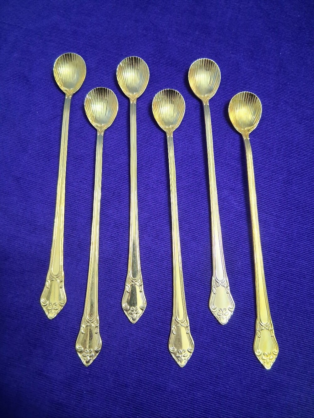 Vintage Janis 24K Gold Plated Long Spoons Iced Tea Cocktail Dessert Shell Shaped - Picture 7 of 15